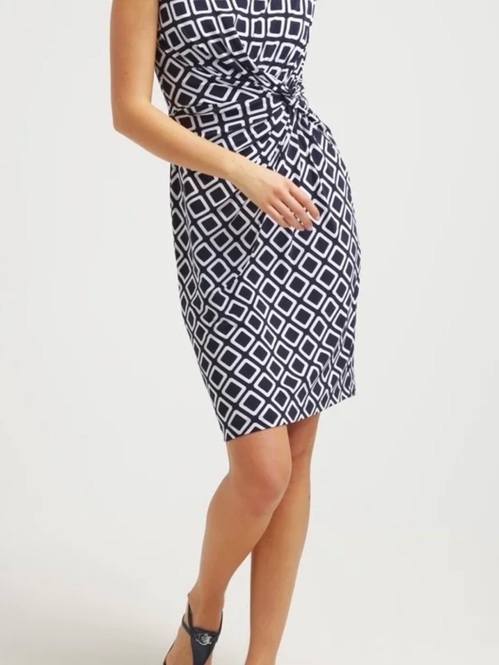 Ralph Lauren Charcoal Gray & White Geometric Twist Front Dress